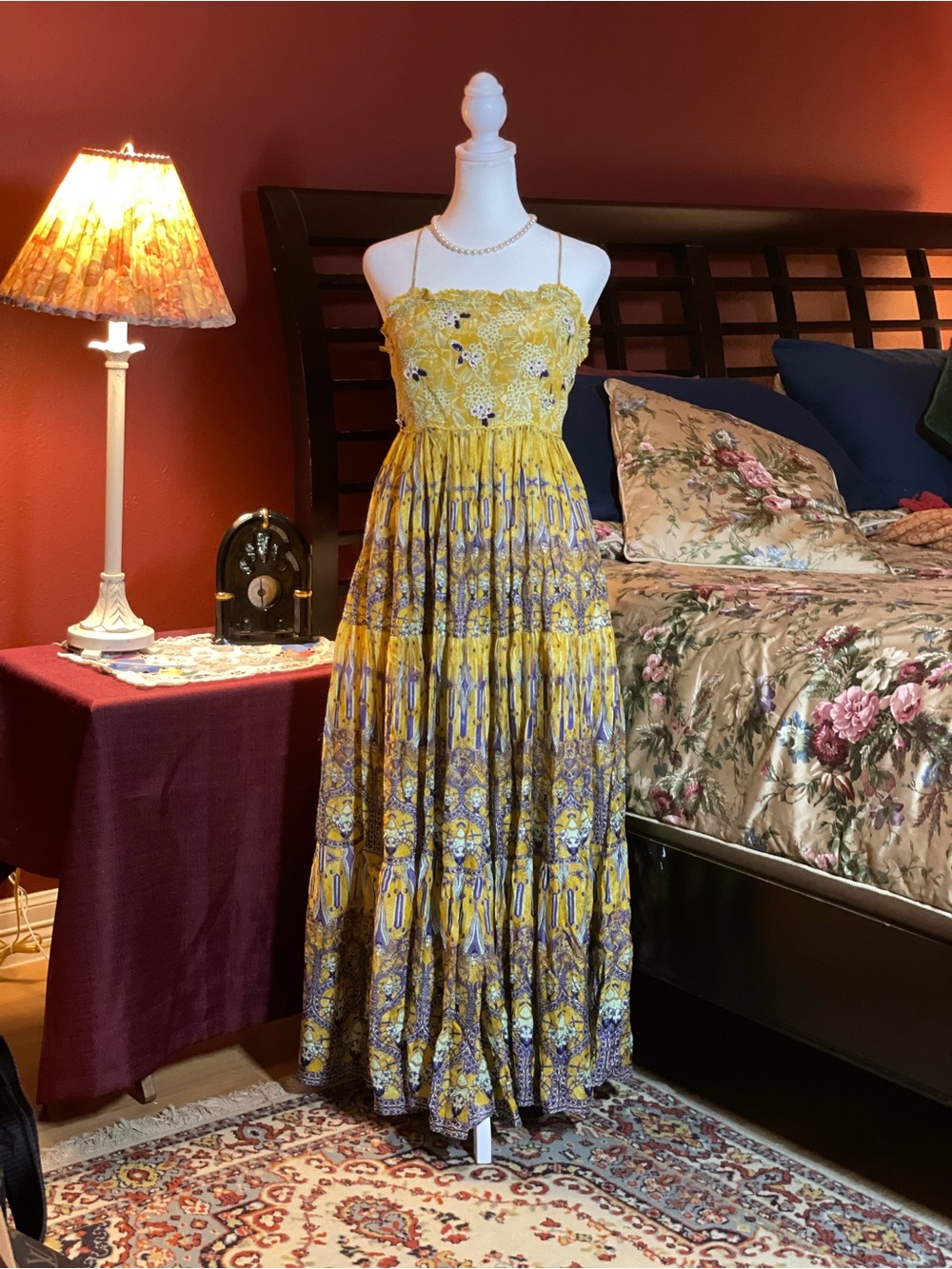 Bhanuni by Jyoti Vintage 2000s Yellow
Purple Maxi Dress Size 4 Boho Crinkle Silk
